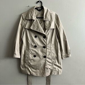 Gap Khaki Jacket Belted Trench Beige 3/4 Sleeve 100% Cotton Twill Women's Size M